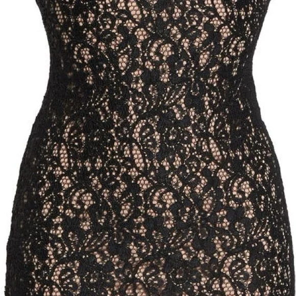 Adrianna Papell Black Lace Dress with Nude Lining - Picture 2 of 10